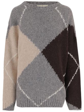 Bruno Manetti Wool-Blend Oversized Sweater With Argyle Pattern