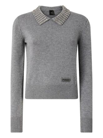 Pinko Medium Grey Knit Sweater With Embellished Collar