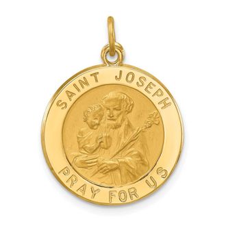 Diamond2Deal 14k Yellow Gold and Satin Solid Small Round St. Joseph Medal Pendant