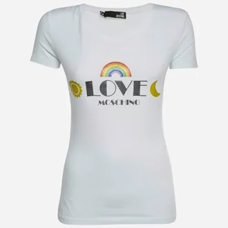 Love Moschino White Logo Graphic Jersey Knit T-Shirt