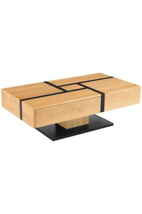 Livetastic Couchtisch, Schwarz, Eichefarben, Holz, Metall, Holzwerkstoff, Eiche, furniert, 2 Schubladen, rechteckig, Bodenplatte, Sockel, 65x40x120 cm, Stauraum,