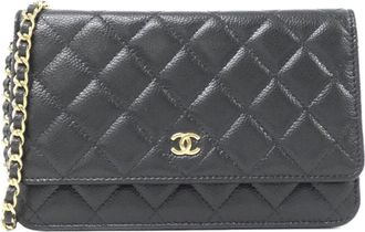 Chanel Black Bordeaux Grained Calfskin Chain/Shoulder Wallet (Pre-Owned)