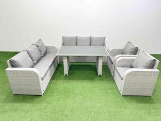 Fimous 8 Seater Wicker PE Rattan Furniture Outdoor Reclining Chair Set in Light Grey