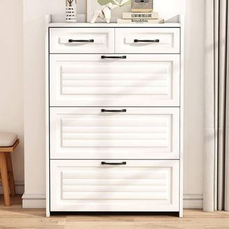 Merax White 3 Flip Door Shoe Cabinet With 2 Drawers, Entryway Shoe Organiser