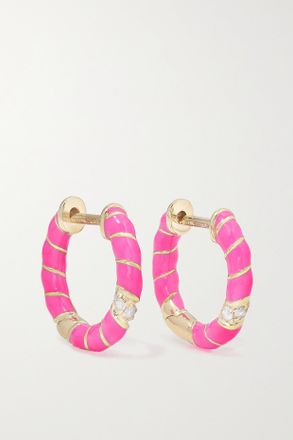 Yvonne Léon 9-karat Gold, Enamel And Diamond Hoop Earrings - Rosa