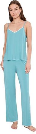 Eberjey Frida Cami And Pant PJ Set Womens Pajama Sets Blue Lagoon/Ivory : XS, Modal/Spandex/Tencel
