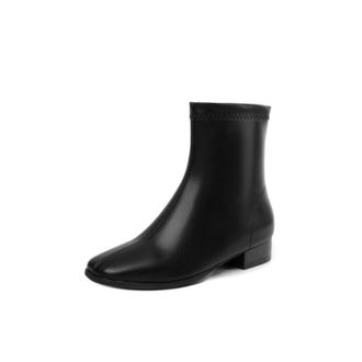 Generic Womens Square Toe Ankle Boots with Side Zipper Closure, Chunky Low Heel for Comfortable All-Day Wear,Black,1.5 UK