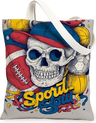 Generic Skull Canvas Tote Bags, Colorful Graphic Reusable Grocery Bags, Vintage Stylish Lightweight Washable Shoulder Strap Tote Fo, Multicolor, 13x15 Inch