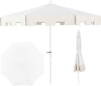 Jonathan Y Designs Baiona 9 ft. Classic MidCentury Market Patio Umbrella with UV Protection, Auto-Tilt, Crank and Wind Vent in White/cream at Nordstrom