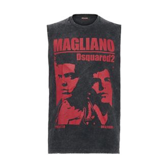 Dsquared2 Sleeveless Tops, male, Gray, Size: XL Graphic Print Sleeveless Crew Neck T-shirt