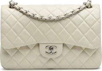 Chanel Pre-owned Womens Classic Flap Bag Medium Quilted Leather - Ivory - One Size