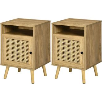 HOMCOM Comodini stile Boho in Rattan Truciolato e mdf per Camera e Soggiorno - Homcom