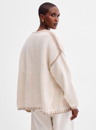 Contemporaine Womens Contrast stitch fuzzy open Cardigan Sweater Exclusive collection from Italy