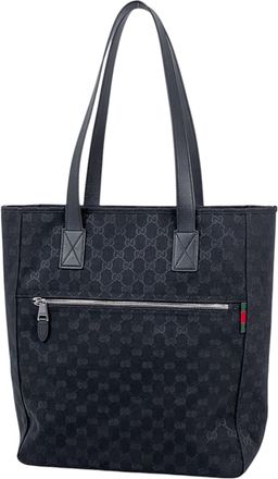 Gucci Gg Canvas Black Gg Canvas Leather Tote Bag (Pre-Owned)