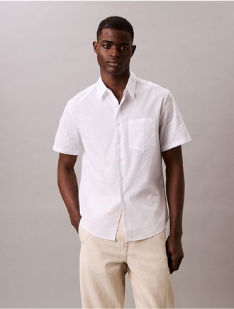 Calvin Klein Mens Solid Seersucker Classic Button-Down Shirt - White - 2XL