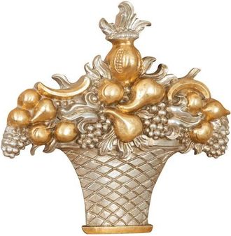 Biscottini International Biscottini - Cesta De Fruta De Madera Con Acabado De Plata Y Oro Made In Italy