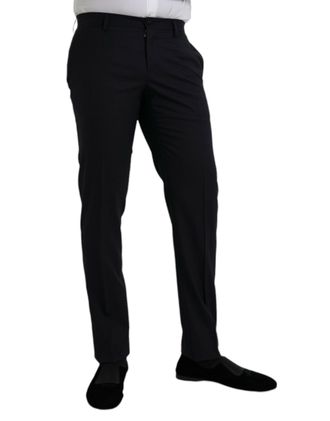Dolce & Gabbana Mens Dark Blue Wool Slim Fit Formal Pants Virgin Silk Polyester
