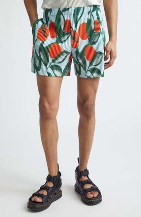 Homme Pliss&eacute; Issey Miyake Pleated Fruits & Vegetables Print Shorts in Blue at Nordstrom