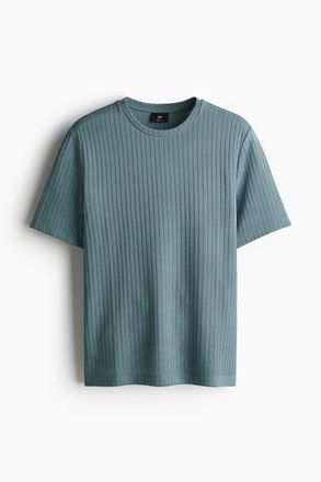 H&M Geripptes T-Shirt in Regular Fit - T&uuml;rkis