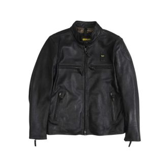 Blauer Leather Jackets, male, Black, Size: L Biker Four Pockets Carlos