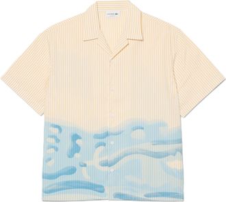 Lacoste Short-Sleeve Camp Collar Shirt with Abstract Waves