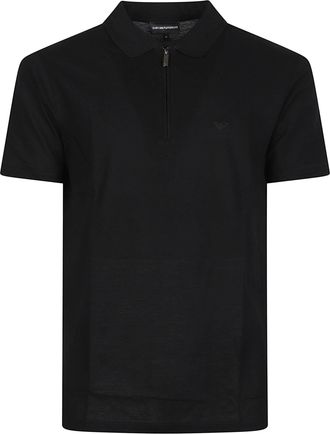 Emporio Armani Half-Zip Short-Sleeve Classic Collar Black Polo Shirt