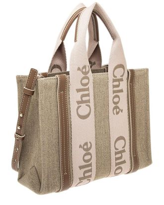 Chlo&eacute; Woody Small Linen & Leather Tote