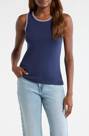 Tommy Bahama Ashby Isles Embroidered Slubbed Cotton Tank in Coastline at Nordstrom, Size X-Small