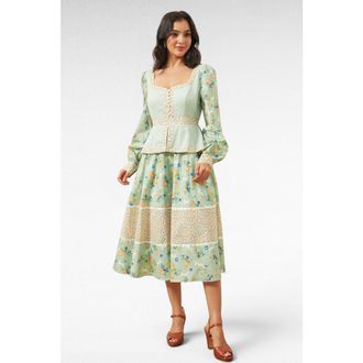 ModCloth Lilly Corselette Peplum Midi Dress, ModCloth x Gunne Sax in Unicorn Tapestry at Nordstrom, Size X-Small