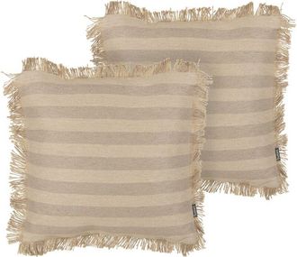 Beliani Conjunto De Cojines De Yute Con Funda Extra&iacute;ble Con Borde Trenzado 45 X 45 Cm Beige Cirsium