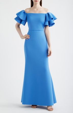 Eliza J Ruffle Off the Shoulder Mermaid Gown in Periwinkle at Nordstrom, Size 10
