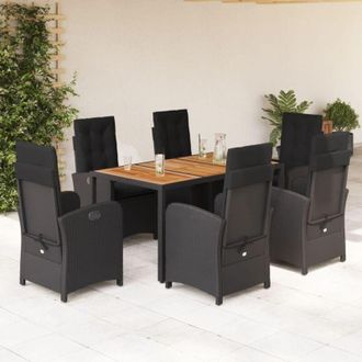 vidaXL Set De Comedor De Jard&iacute;n 7 Pzas Y Cojines Rat&aacute;n Sint&eacute;tico Negro Vidaxl