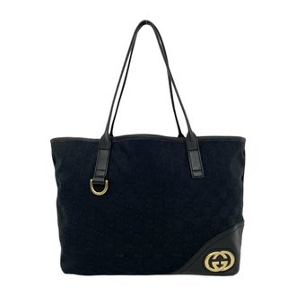 Gucci Black Canvas Leather Handbag Tote Bag (Pre-Owned)