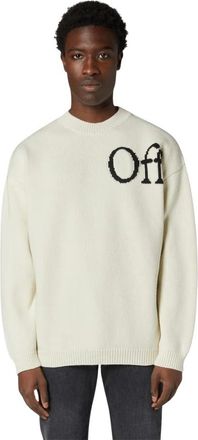 Off-white Rondgebreide trui - Heren - Ronde hals truien - Beige - XL - Wol - Truien & Vesten