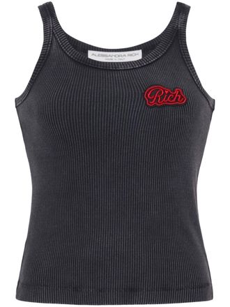 Alessandra Rich Womens Logo Ribbed Cotton Tank Top