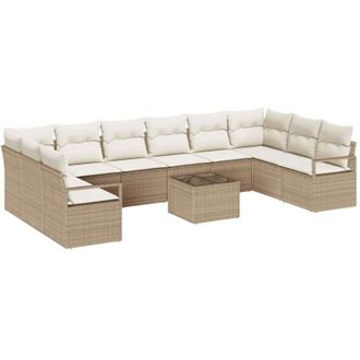 vidaXL Conjunto De Sof&aacute; De Jard&iacute;n Con Coj&iacute;n 11 Pcs Beige Y Crema