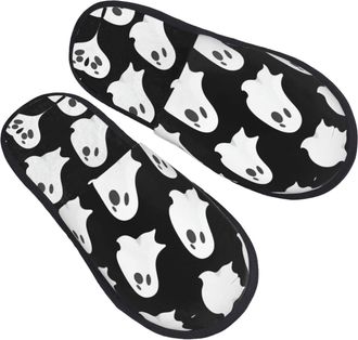Generic Portable House Shoes Ghost Halloween Pattern print Mens Slipper Fluffy Winter Slippers for Travel Bedroom Ladies L