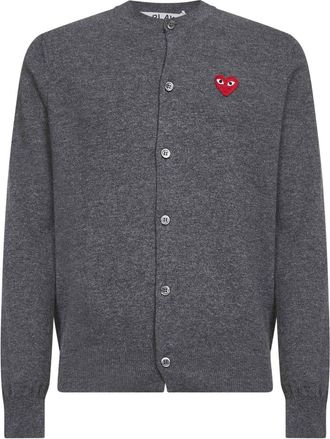Comme Des Gar&ccedil;ons Grijze Wollen Trui met Rood Hart - Heren - Vesten - Grijs - M - Wol - Truien & Vesten