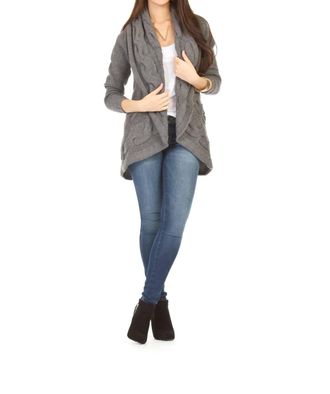 Papillon Cable Knit Cocoon Cardigan In Grey