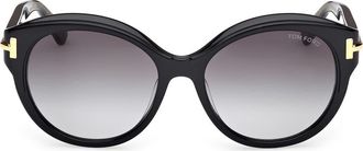 Tom Ford Icon 57mm Gradient Round Sunglasses in Shiny Black Beveled /Smoke at Nordstrom