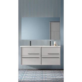 Saniclass Prime Essential Badkamermeubelset - 120x55x46cm - 2 rechthoekige wasbakken wit - 2 kraangaten - 4 lades - rechthoekige spiegel - mat greige (grijs)