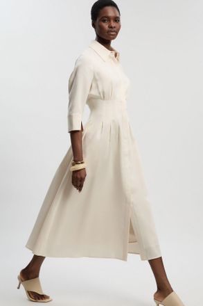 Karen Millen Womens Tailored Linen Darted Waist Midi Dress - White Lyocell - Size 12 UK