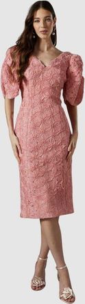 Coast Floral Pleated Puff Sleeve Pencil Dress in Blush at Nordstrom, Size 14