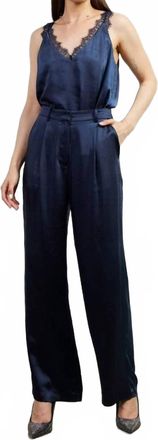 Skies Are Blue Clothing Dull Satin Elastic Back Trouser In Navy