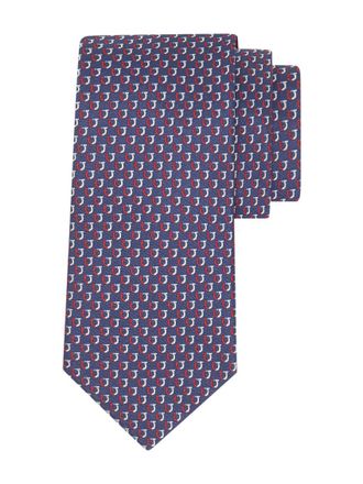 Ferragamo Navy Blue Gancini Printed Tie
