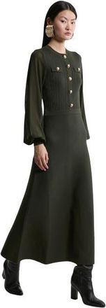 Karen Millen Military Trim Chiffon Sleeve Knit Dress in Olive at Nordstrom, Size X-Small