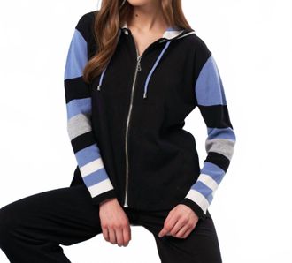 French Kyss Color Block Zip Hoodie In Black/denim
