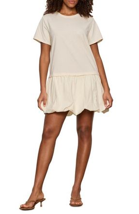 Sanctuary For Keeps Mixed Media Bubble Hem Cotton T-Shirt Minidress in Collagen White at Nordstrom, Size X-Large