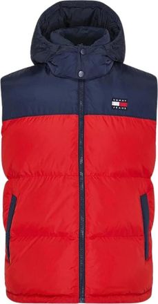 Tommy Jeans Rode Color Block Gewatteerde Mouwloze Jas - Heren - Bodywarmers - Rood - L - Polyester - Jassen