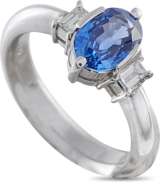 Luxury Bazaar Platinum 0.23 ct Diamond and 1.80 ct Sapphire Three-Stone Ring MF13-122925